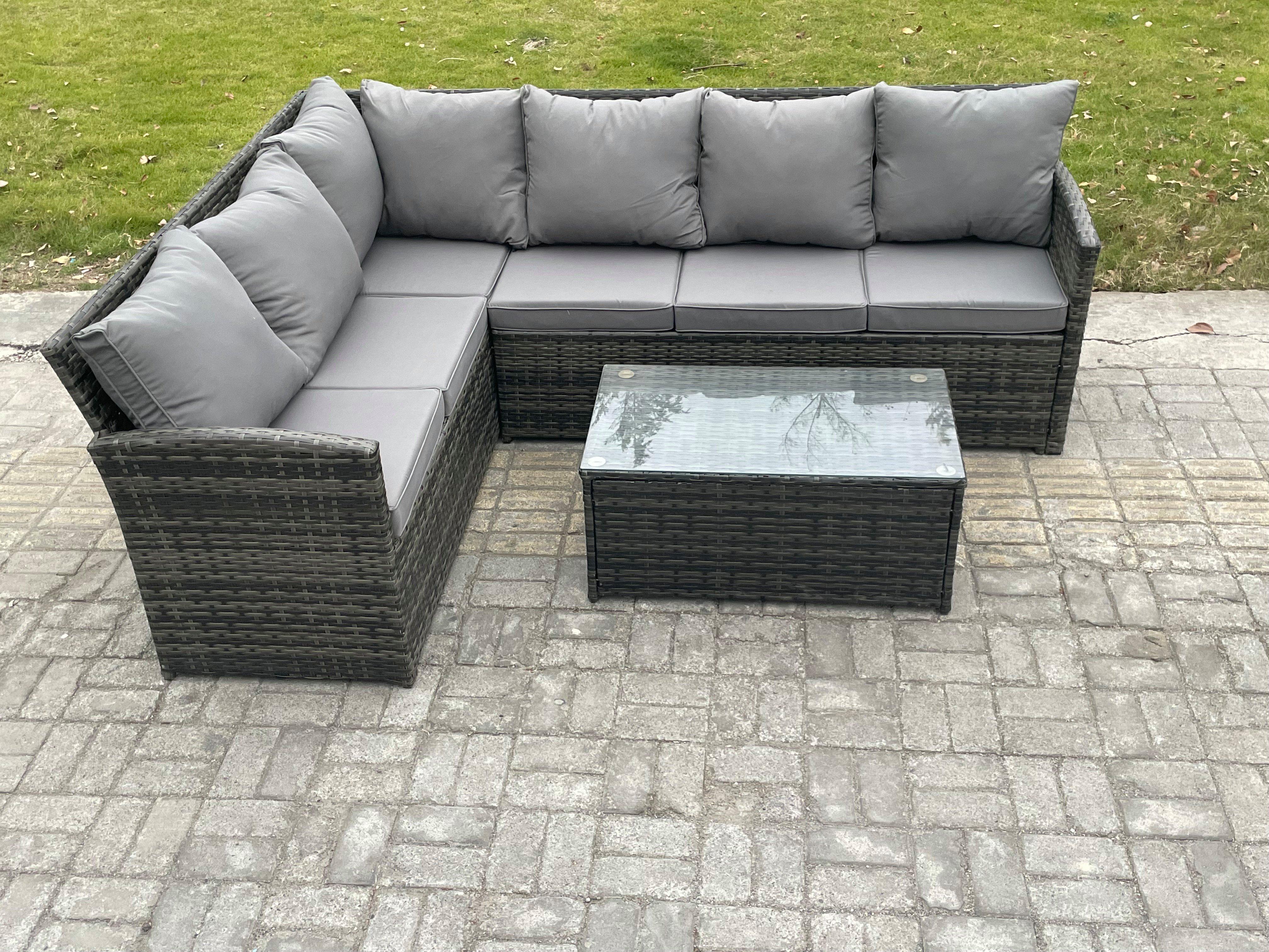 Rattan Lounge Corner Sofa Set Wicker PE Outdoor Garden Furniture Set with Rectangular Coffee Table D